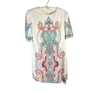 Burryco Sz L Vibrant Beaded White Shift Dress Artsy Boho